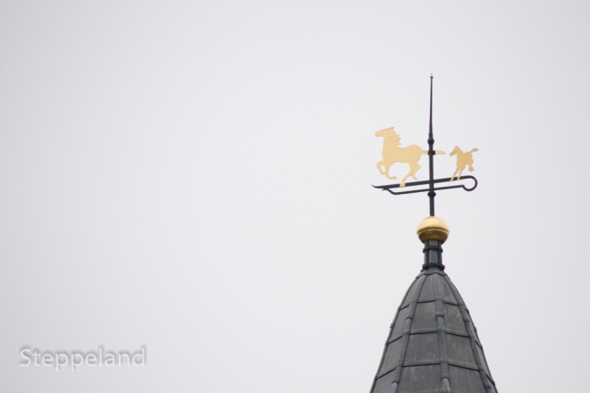 Mare and foal on the weather vane of the Royal stables - 300 mm tele